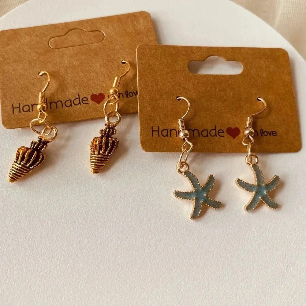 TWO Pairs of Shell & Starfish Beach Themed Fashion Earrings Set(s)
